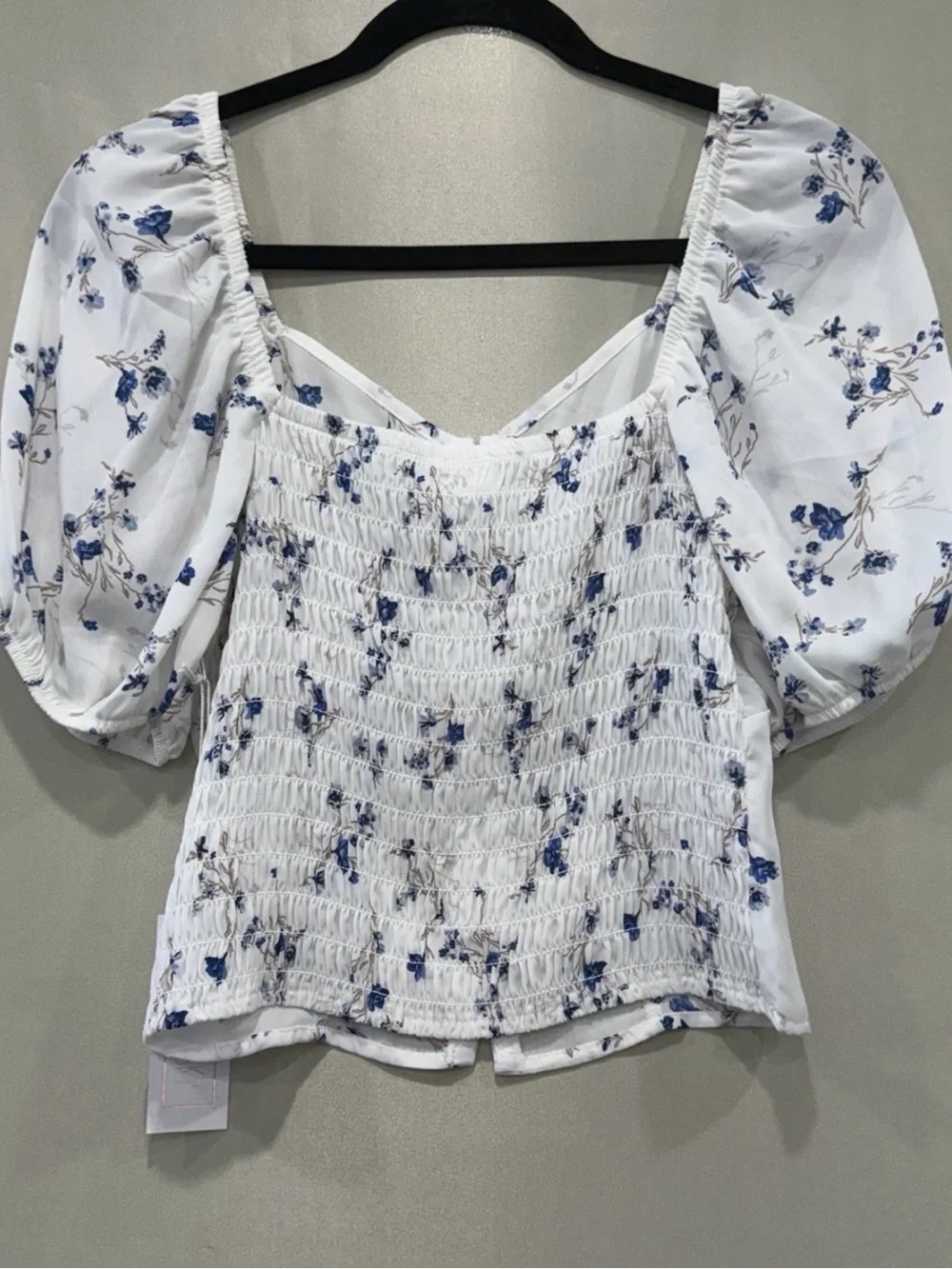 Sienna Sky White Top with Blue Floral Puff Sleeves - Picture 2 of 7